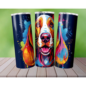 Bassett Hound Colorful 20 OZ Skinny Tumbler With Lid And Straw